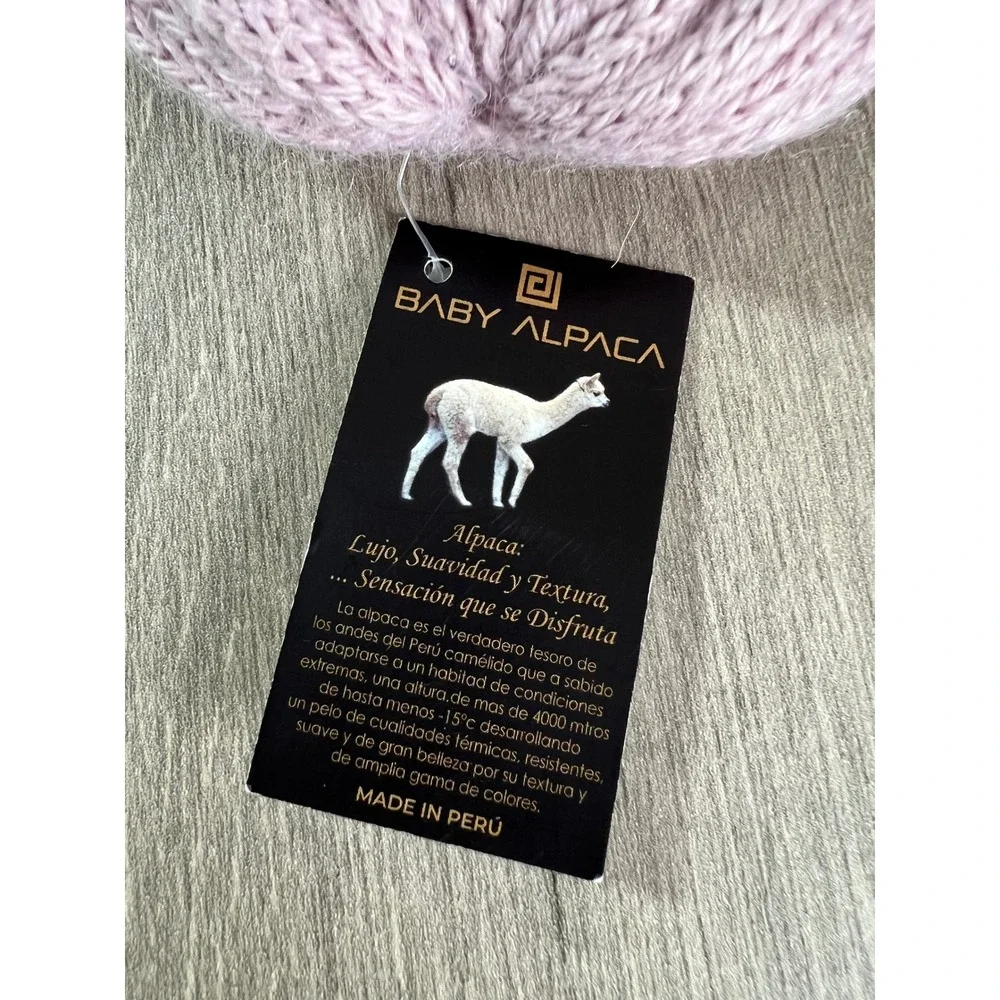 Baby Alpaca Reversible Cable Knit Beanie Pink Gray Made in Peru Winter Hat NWT